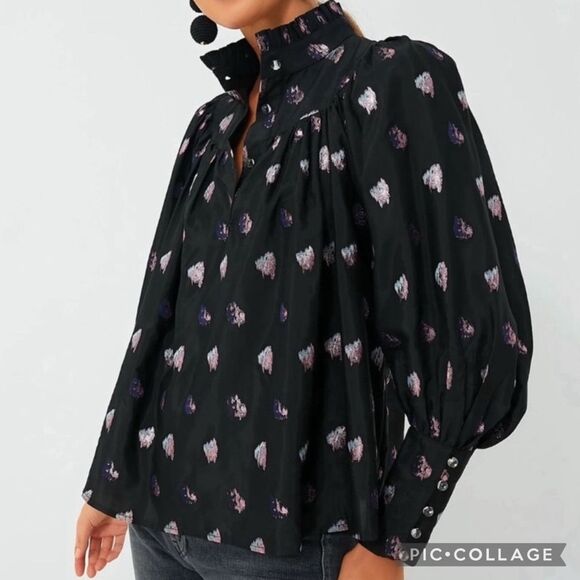 NWOT Tuckernuck Black and Blurred Dot Fil Coupe Corrigan Blouse, XXS $228 C20 - Picture 1 of 10